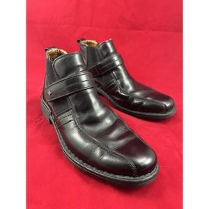Josef Seibel Mens Black Leather Slip On Ankle Boots w/ Strap EU 43 / USA 9.5-10